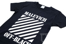 Темно-синяя футболка с картинкой и надписью «MALEVICH OFF-BLACK»